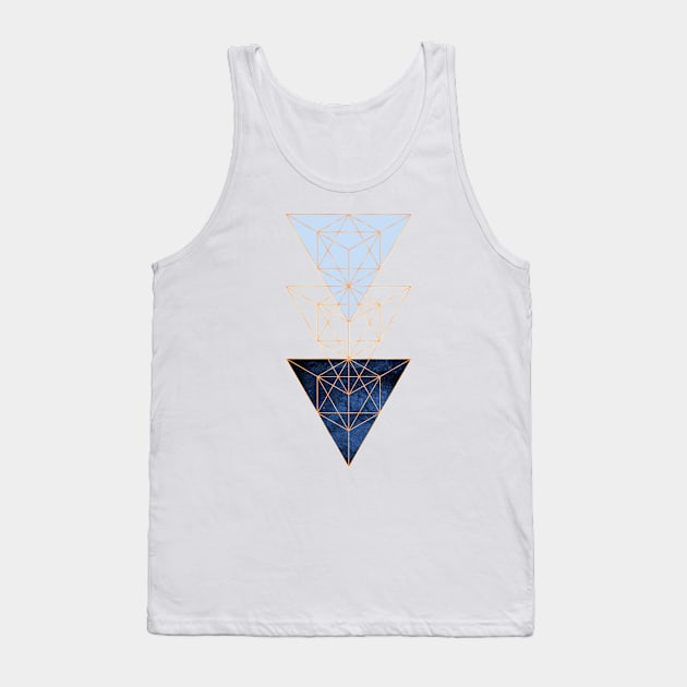 Geometric Triangles in Blue and Rose Gold Tank Top by UrbanEpiphany